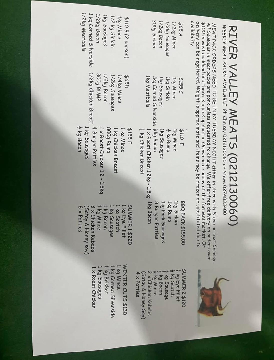 Weekly Meat Pack Menu